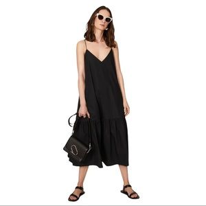 ANINE BING Averie Dress Black Cotton Poplin V Neck Midi Medium